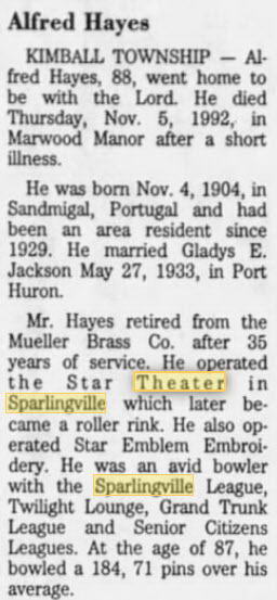 Star Theatre - Nov 7 1992 Former Operator Passes Away